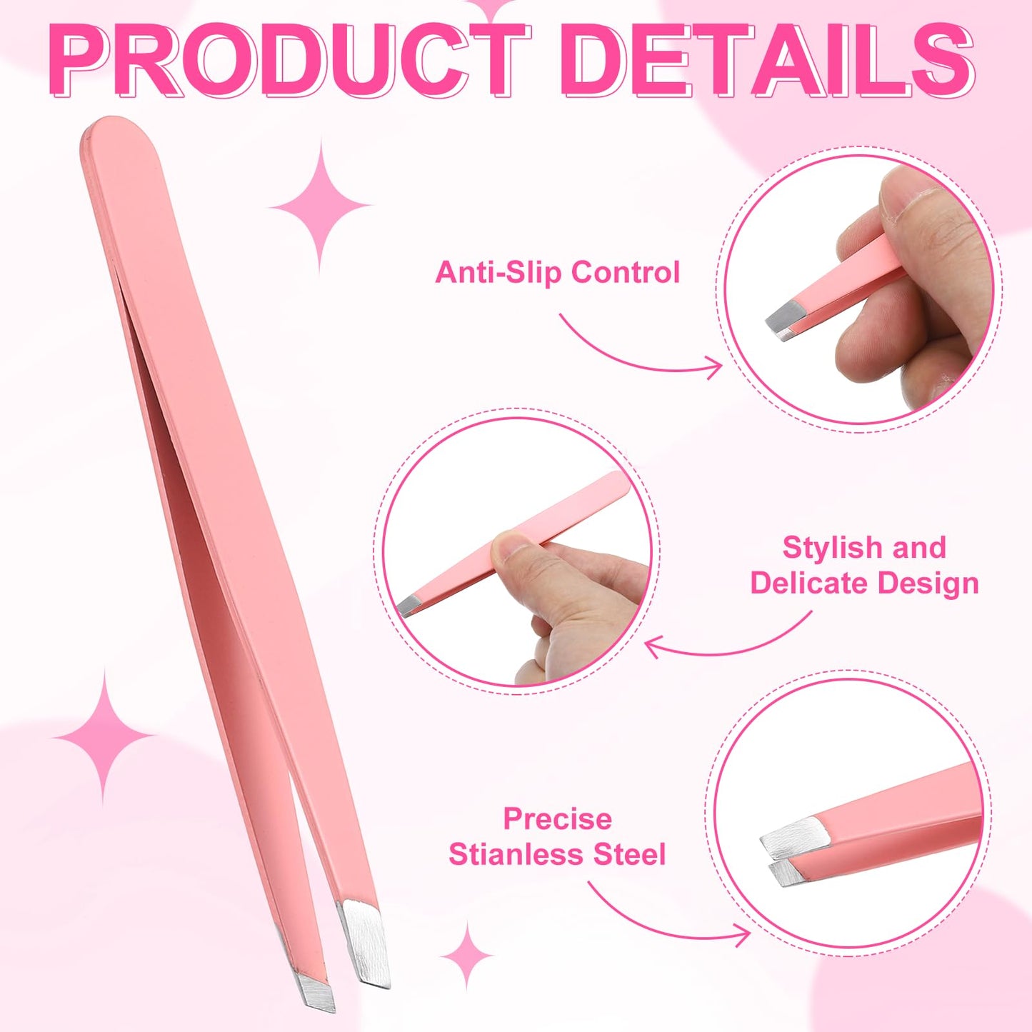 HARFINGTON 12Pcs Eyebrow Tweezers Set Stainless Steel Slanted Tip Beauty Tweezers Hair Plucking Casual Beauty Tools for Facial Hair Eyebrow, Pink Beauty and Personal Care HARFINGTON