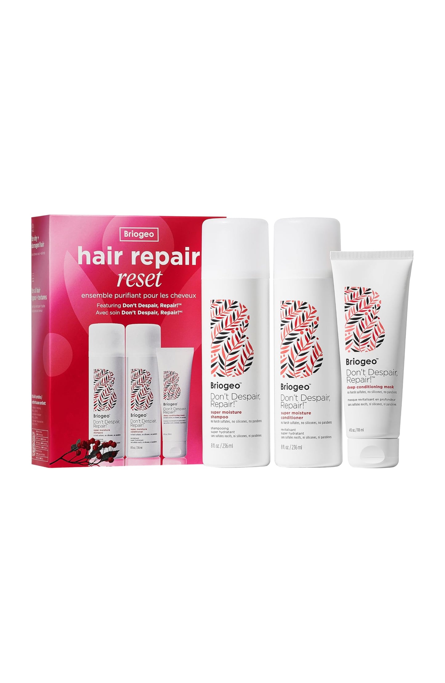 Briogeo Don't Despair, Repair! Hair Repair Reset Kit | Contains Super Moisture Shampoo, Conditioner & Deep Conditioning Mask | Repairs Dry, Damaged or Beauty & Personal Care Briogeo