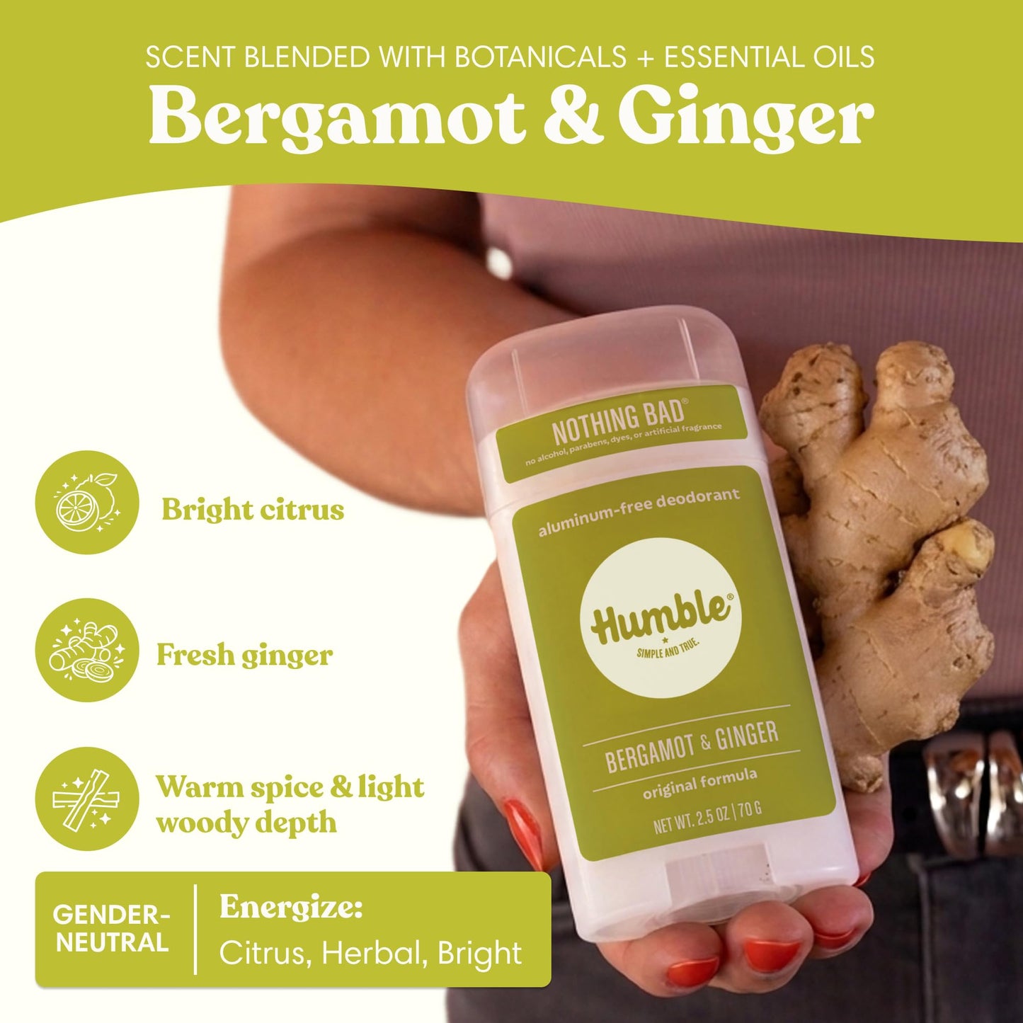 Humble Aluminum-Free Deodorant for Women & Men, Bergamot & Ginger - Clean & Fresh Natural Deodorant Stick with Essential Oils for Long-Lasting Odor Beauty and Personal Care HUMBLE SIMPLE AND TRUE.