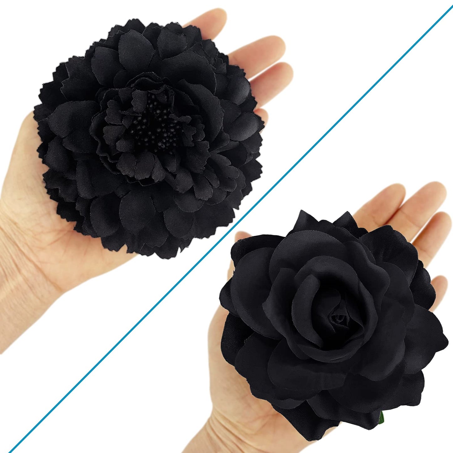 Large Floral Hair Accessory Set - Includes 4 Peony and 4 Rose Barrette Hair Clips for Flamenco Dance, Beach Party, Wedding (Black) Beauty & Personal Care BETITETO