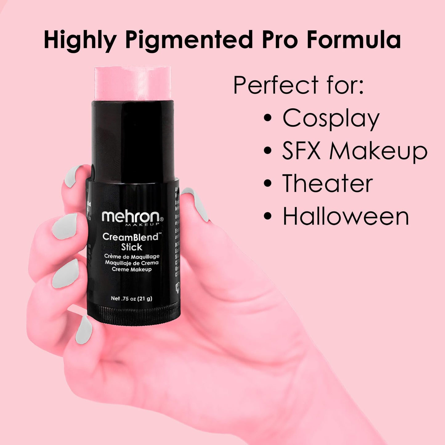 Mehron Makeup CreamBlend Stick | Face Paint, Body Paint, & Foundation Cream Makeup | Perfect for Halloween .75 oz (21 g) (Pastel Pink) | Made in the Beauty & Personal Care Mehron