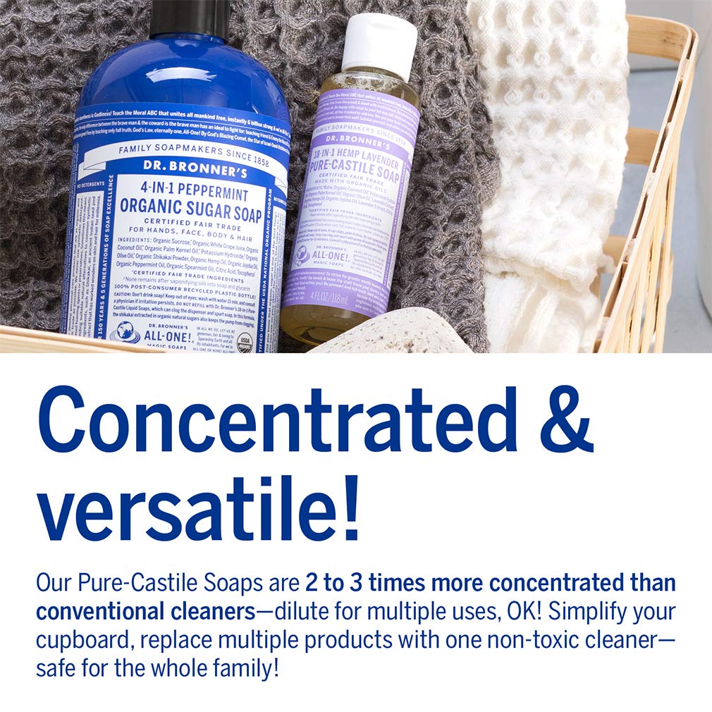 Dr. Bronner's - Pure-Castile Liquid Soap (Lavender, 4 ounce) - Made with Organic Oils, 18-in-1 Uses: Face, Body, Hair, Laundry, Pets and Dishes Beauty & Personal Care Dr. Bronner's