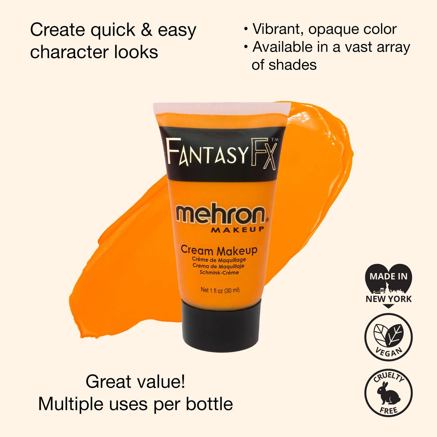 Mehron Makeup Fantasy FX Cream Makeup | Water Based | Halloween | Orange Face & Body Paint For Adults 1 fl oz (30ml) (ORANGE) Beauty & Personal Care Mehron