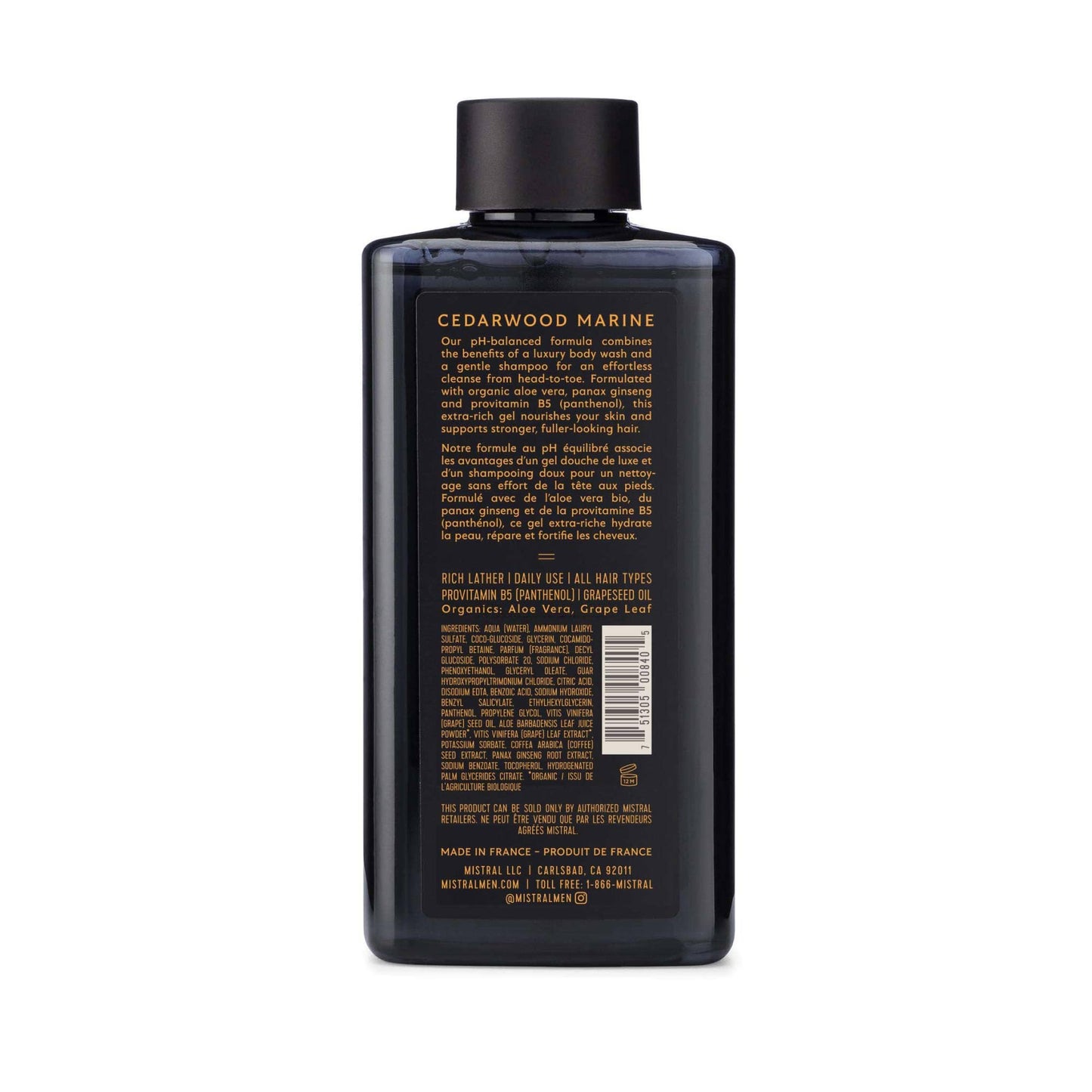 Mistral Men's Body Wash & Shampoo, Cedarwood Marine 13.5 oz | 2-in-1 Natural Shower Gel for Men | SLS, Paraben & Phthalate Free | Natural Men’s Body Beauty & Personal Care Mistral