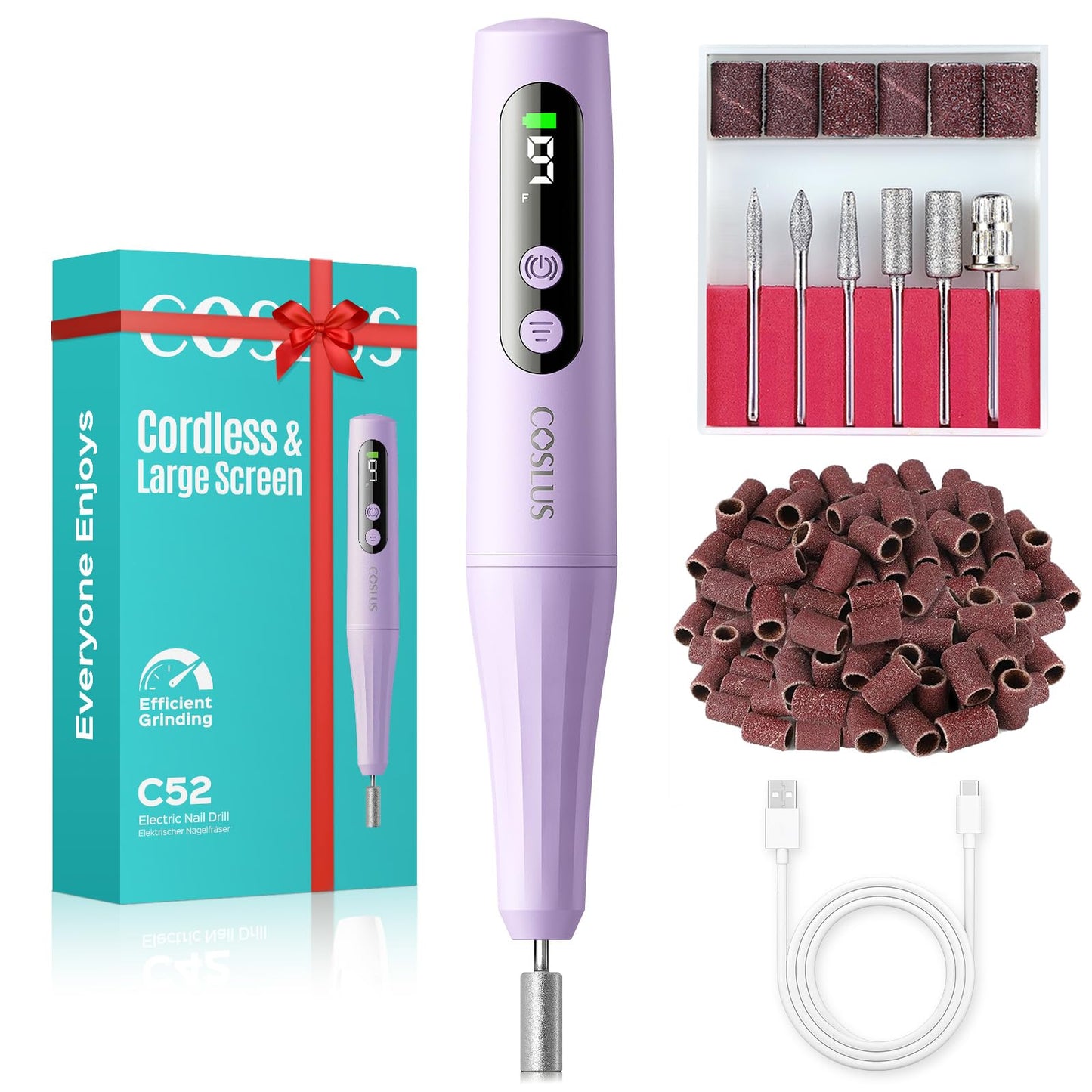 COSLUS C52 Electric Cordless Nail Drill: Professional Nail File kit with LED Screen for Acrylic Gel Powder. Portable for Home DIY & Salon Use Beauty and Personal Care COSLUS Default Title