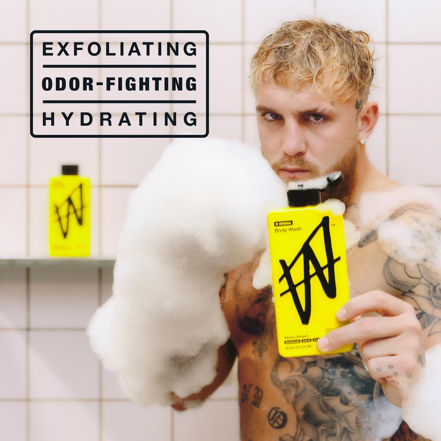 W By Jake Paul Body Wash for Men, Exfoliating Shower Gel with Jojoba Oil, Deep Clean Hydrating Mens Bodywash, Original Scent, 18 fl oz Beauty & Personal Care W