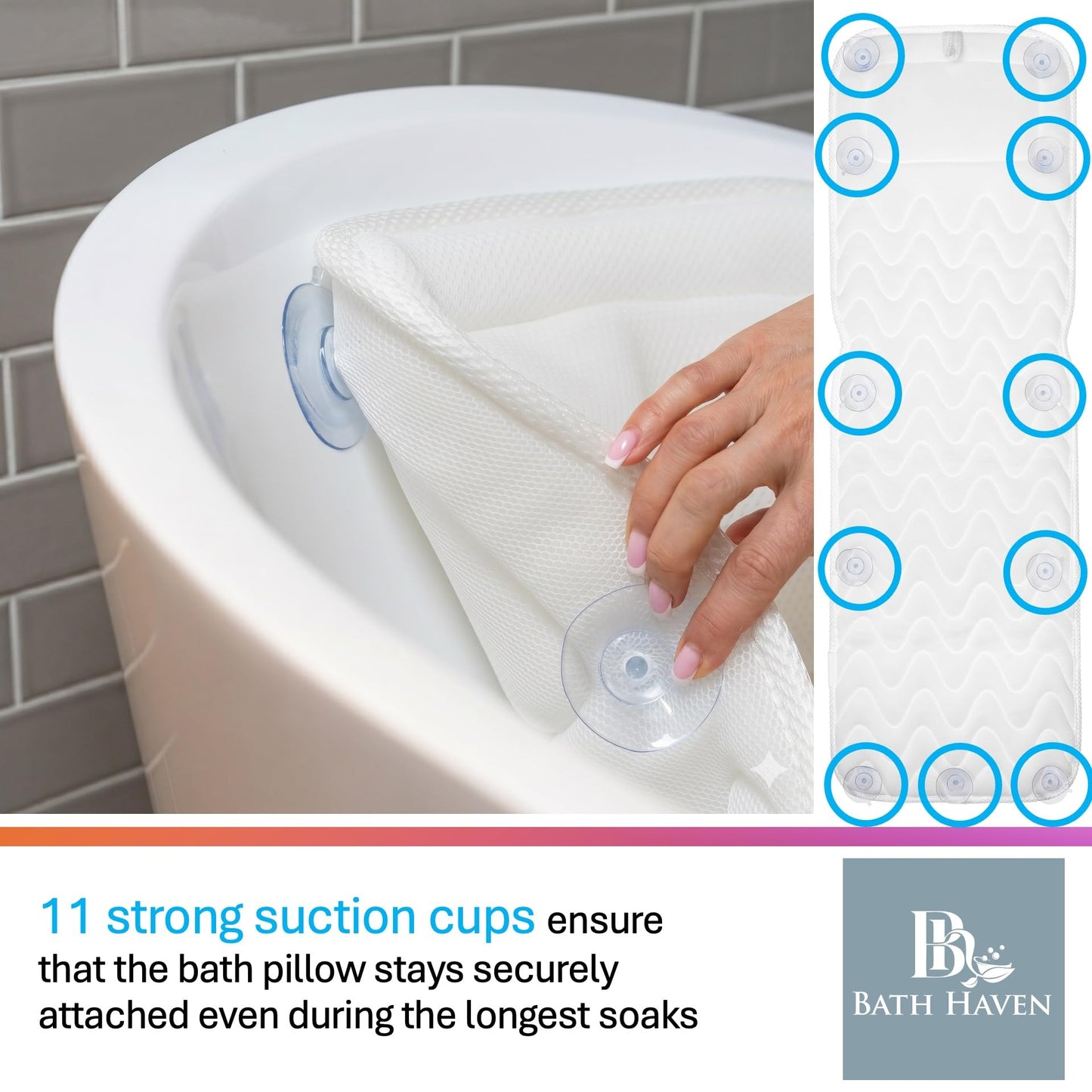 Bath Pillow for Tub, Full Body Bathtub Pillow and Mat for Head, Neck and Back Support, Relaxing Spa Cushion Head Rest and Mat for Tub Jacuzzi, Luxury Beauty and Personal Care Bath Haven