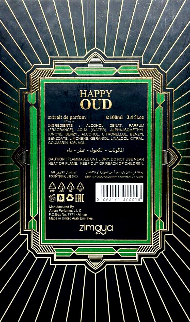 Zimaya Happy Oud Esprit de Parfum Spray, 3.4 Ounce (Unisex) Beauty & Personal Care zimaya