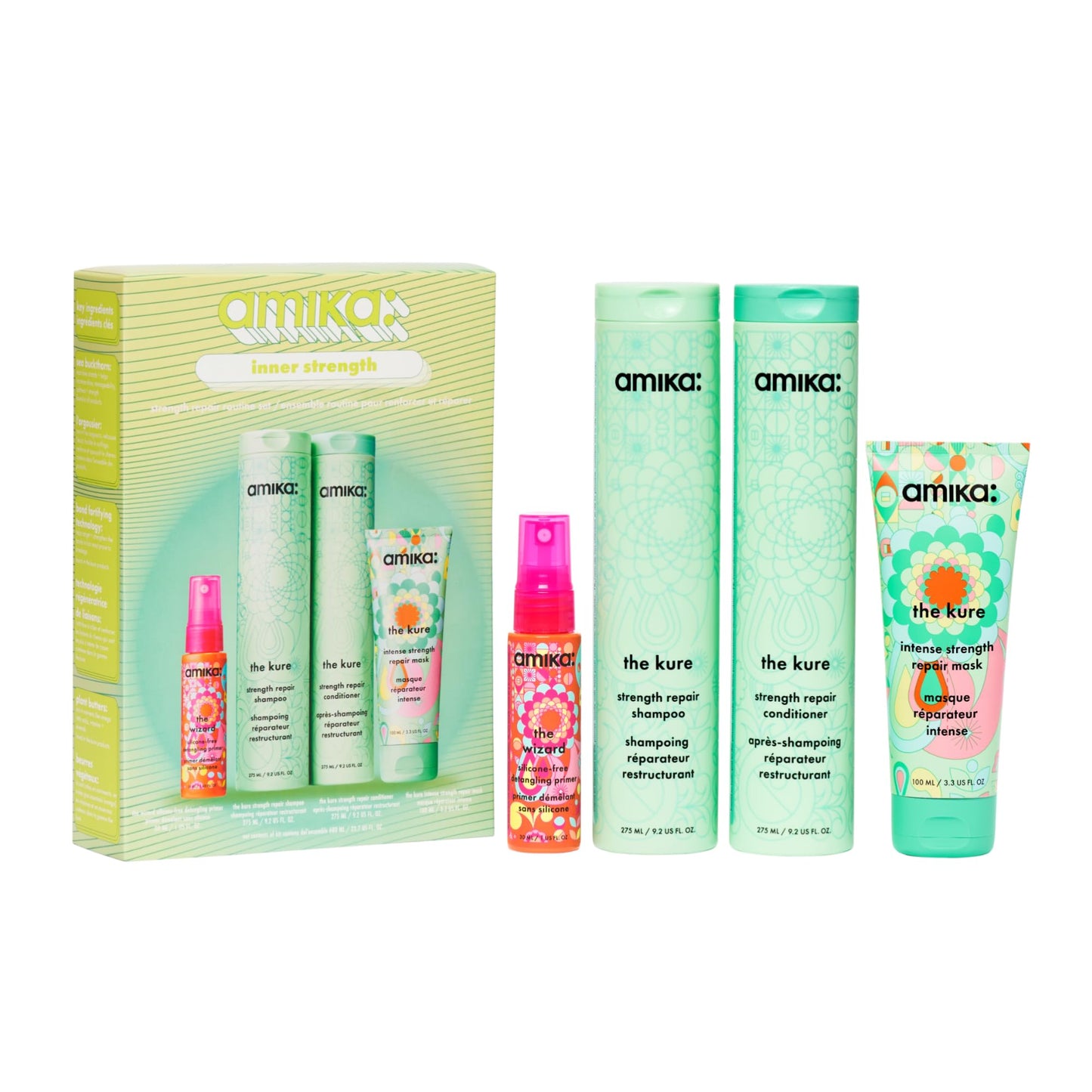 amika inner strength repair routine set | gift set for dry, damaged hair from bleach, color, chemical, or heat use Beauty & Personal Care Amika