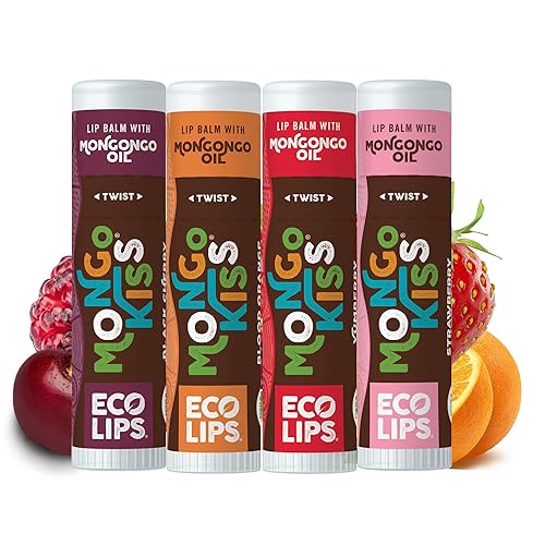 Eco Lips Mongo Kiss Organic Lip Balm 4 Pack Blood Orange, Yumberry, Strawberry Lavender, Black Cherry - 100 Percent USDA Organic - Soothe, Moisturize Beauty & Personal Care Eco Lips