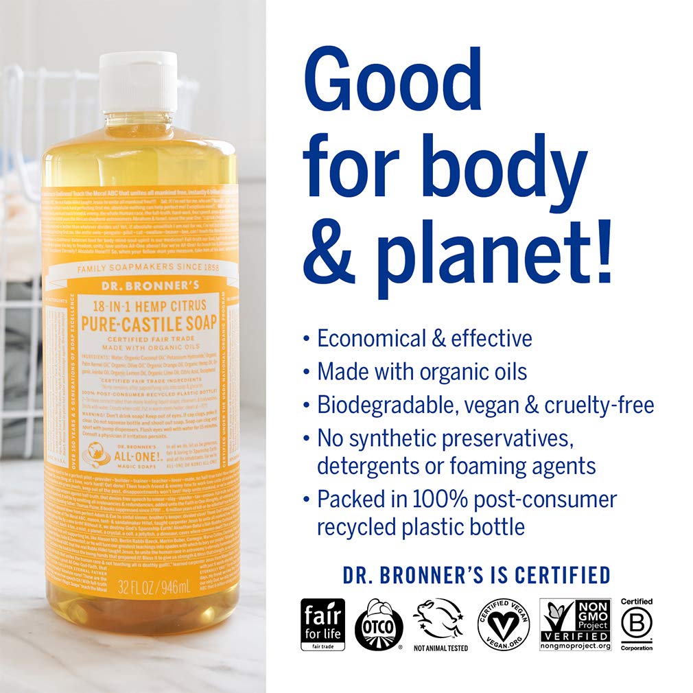 Dr. Bronner's Pure-Castile Liquid Soap - Citrus Bundle. 32 oz. Bottle and 2 oz. Travel Bottle Beauty & Personal Care Dr. Bronner's