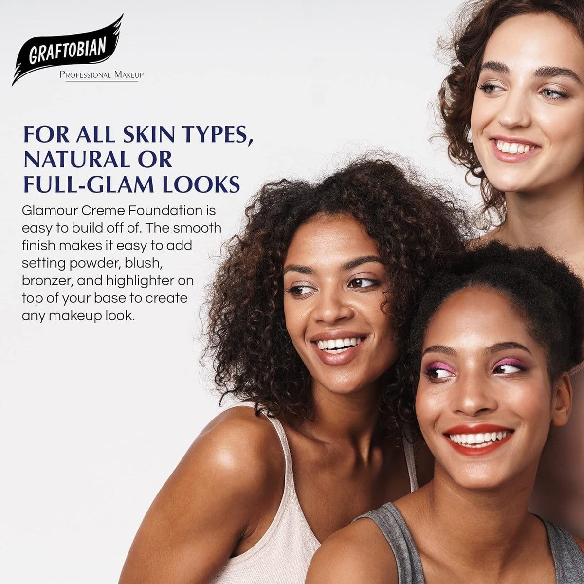 Graftobian HD Glamour Crème Foundation 1/2oz, Weightless Full Coverage Makeup, 65 Inclusive Shades, For All Skin Types, Natural or Full-Glam Looks,