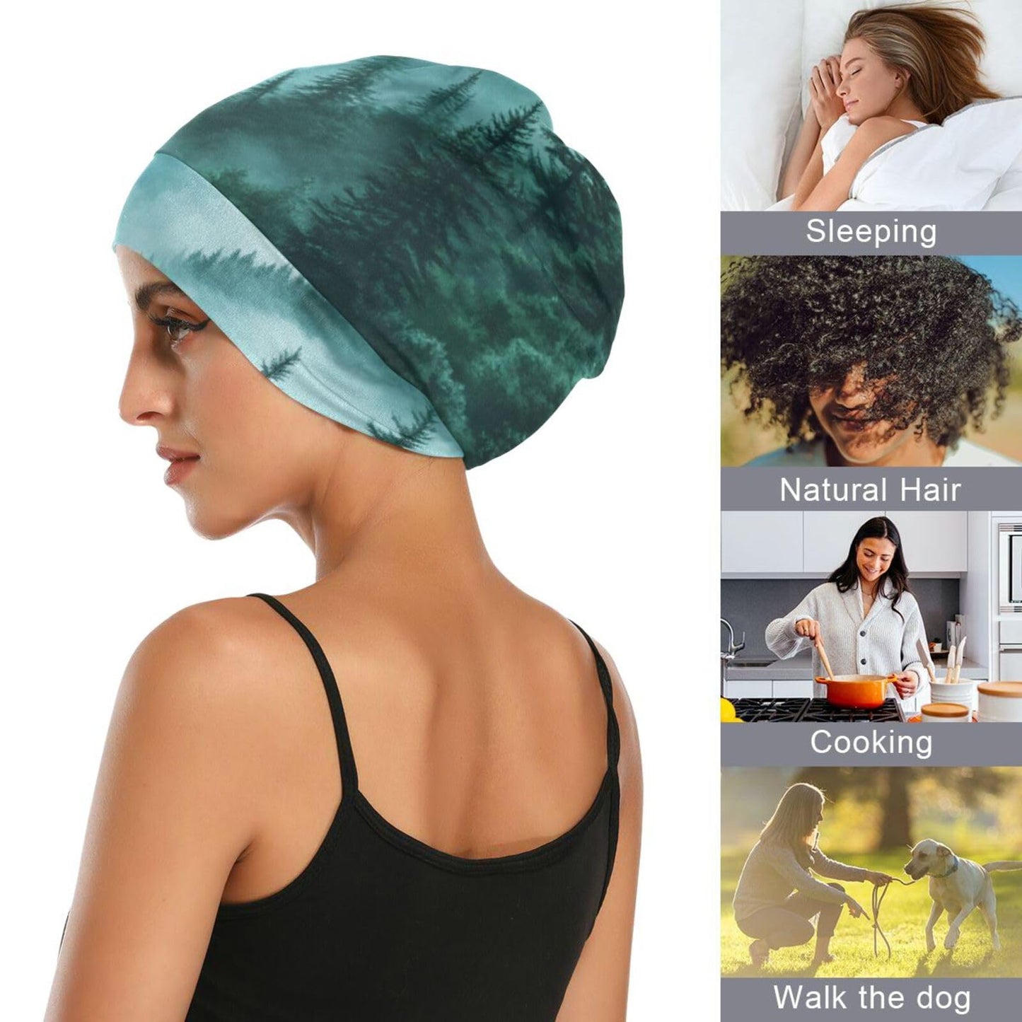 ElliTarr Beanie Hat Satin Bonnet Lined Sleep Cap Hair Wrap Cover Slouchy Beanie for Curly Hair Protection for Gifts for Men Women Foggy Green Beauty and Personal Care ElliTarr