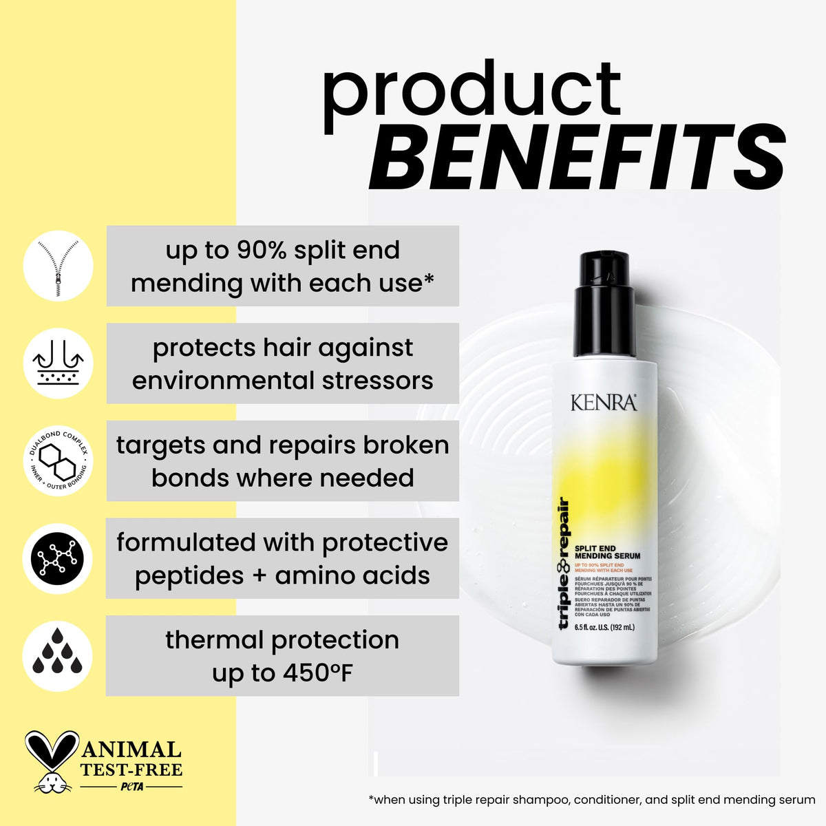 Kenra Triple Repair Split End Mending Serum | Up to 90% Split End Mending with Each Use | Targets & Repairs Weak or Broken Bonds | Split Ends |