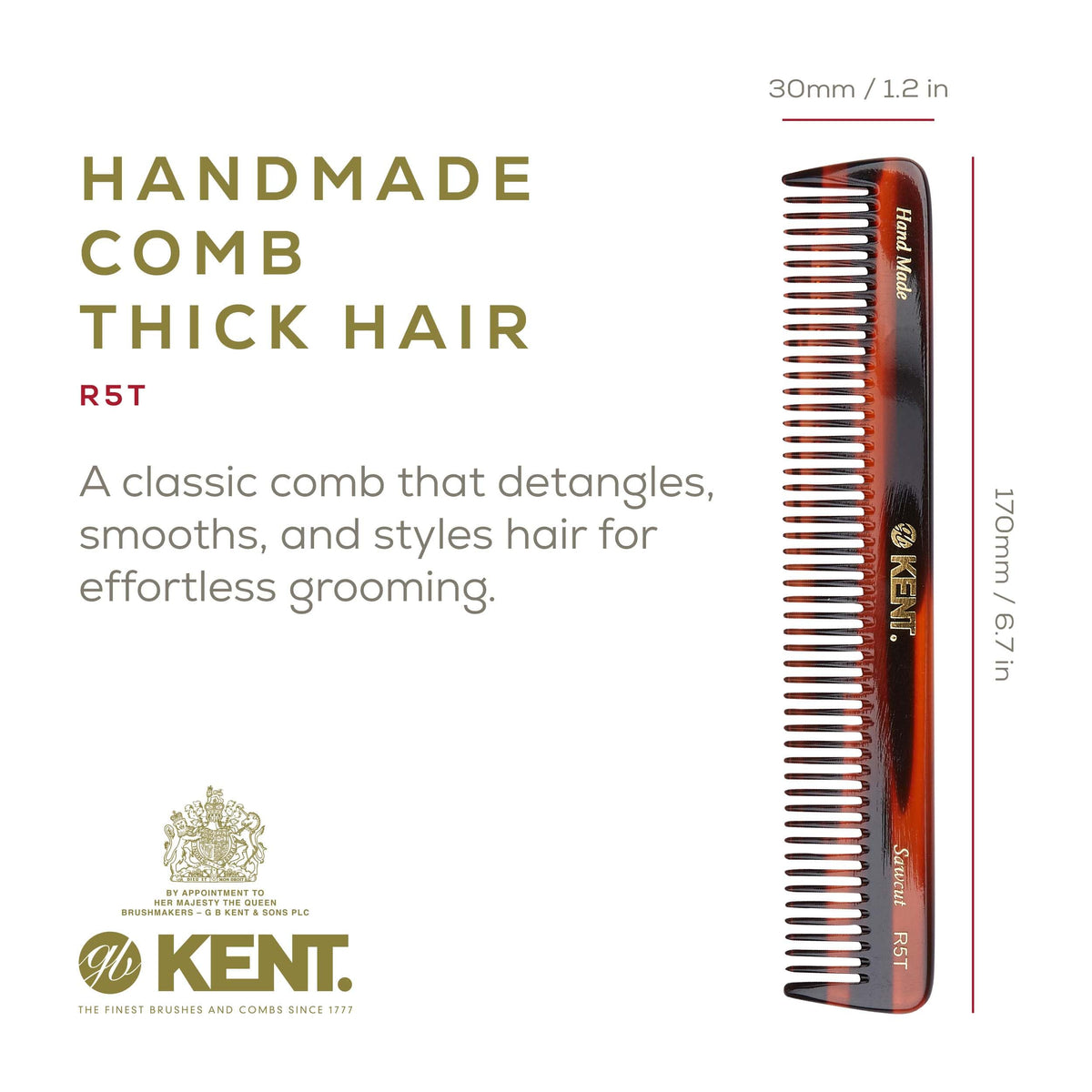 Kent R5T Wide Tooth Comb Detangling Comb, Wide Teeth Dressing Table Beard Combs Men for Thick Curly Wavy Hair, Hair Detangler Combs for Grooming