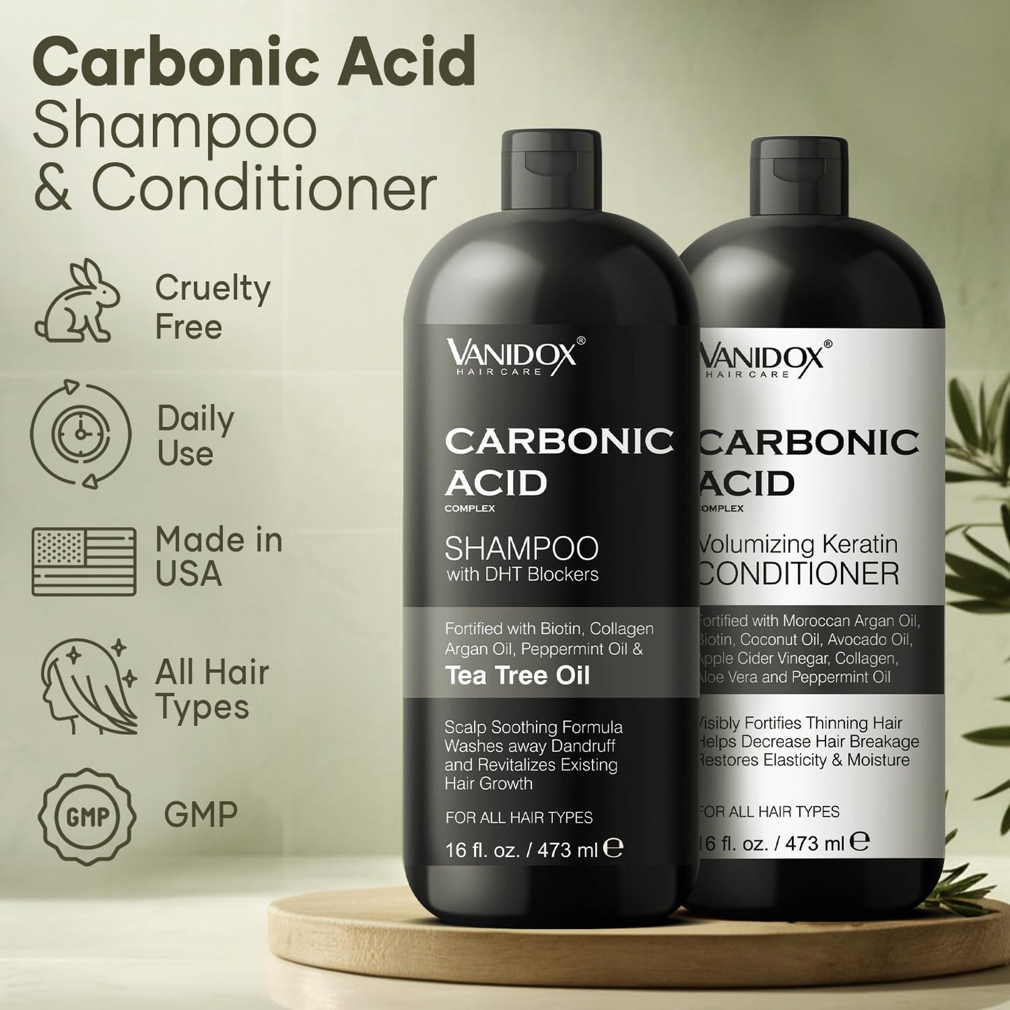 VANIDOX Carbonic Acid Shampoo and Conditioner for Men and Women, Deep Moisturizing Conditioner, Thickens, Softens, & Smooths Set for Hair Growth Beauty & Personal Care VANIDOX
