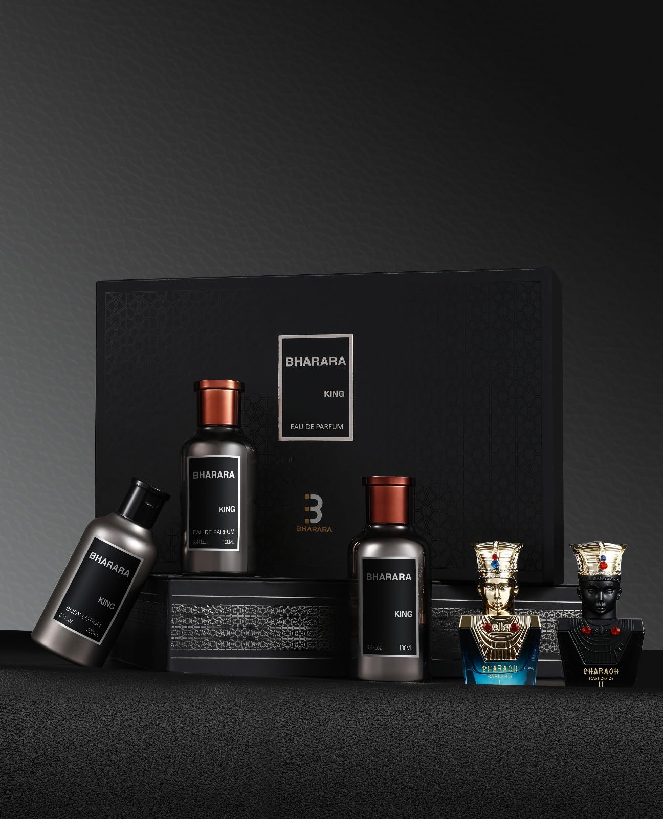 Bharara King 5-Piece Gift Set (EDP + Lotion + Pharaoh Minis) Beauty & Personal Care B Bharara