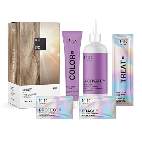 IGK Permanent Hair Color Kit | 9NA Surf Club - Light Cool Blonde | 100% Gray Color Coverage + Strengthen + Shine | Ammonia Free Beauty & Personal Care IGK