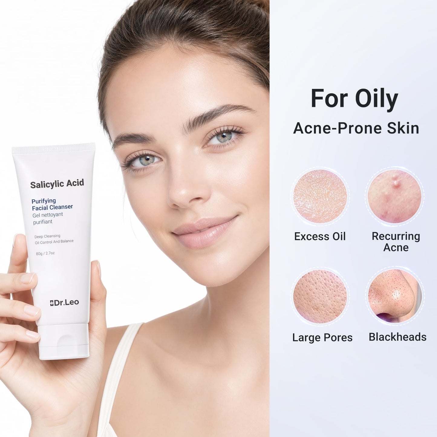 Dr.leo Salicylic Acid Cleanser, Acne Face Wash for Oily Skin - Daily Oil Control, Gentle Plant Extracts, 8 Amino Acids, Deep Cleans Minimizes Pores Beauty & Personal Care Dr.Leo
