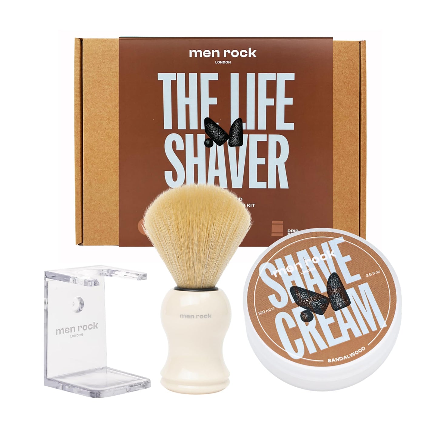 Men Rock The Life Shaver Essential Shaving Kit - Sandalwood - Beard Care Kit for Men - Shaving Cream, Synthetic Brush - Mens Face Care - 3 Pc Beauty and Personal Care Men Rock