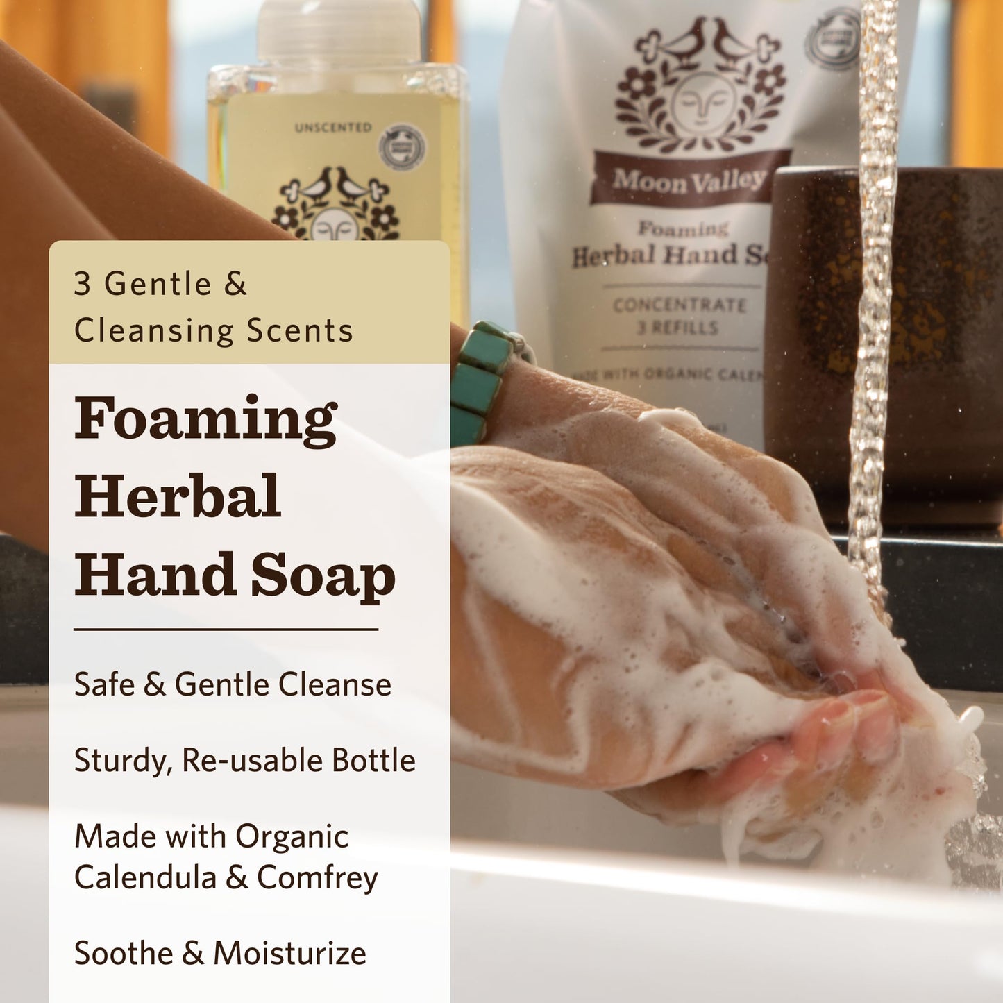 Moon Valley Herbal Foaming Hand Soap, Lemon Rosemary, Mint Lavender, Grapefruit Thyme Three Pack, Vegan, Recyclable Bottle Beauty & Personal Care Moon Valley Organics