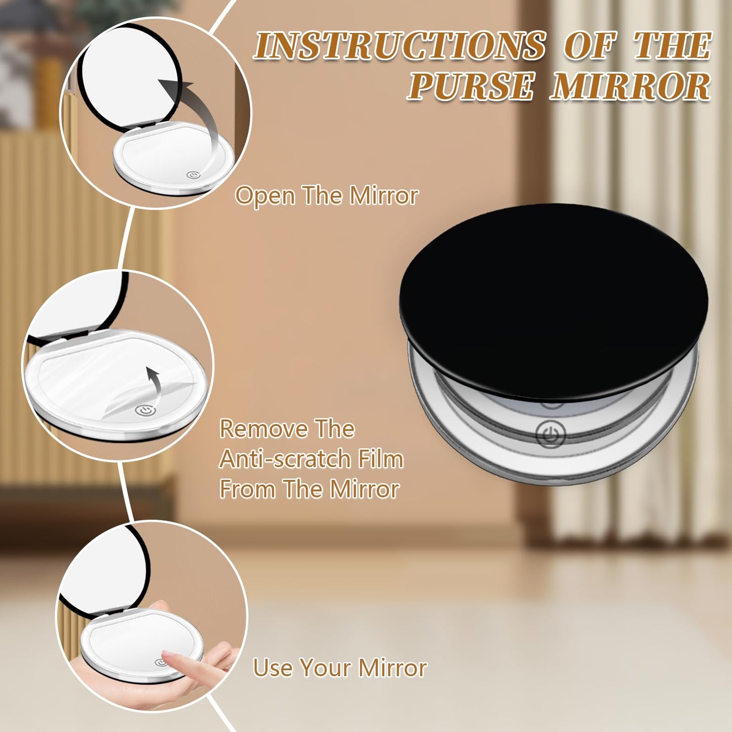Kakuje Compact Mirror with Light, 1X/3X Magnification LED Pocket Mirror with USB Data Cable,Mini Mirror for Purse, Pocket,Travel and Present (Black) Beauty and Personal Care Kakuje