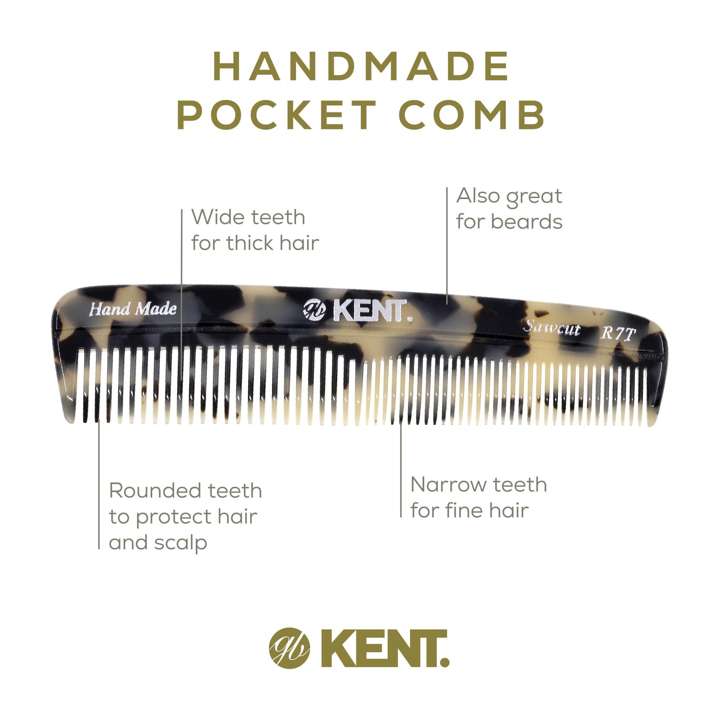 Kent Set Men's Hair Pocket Combs, T White 81T X-Small, FOT All Fine Tooth, R7t Double Toothed Fine and Coarse. Best Hair, Beard and Mustache Grooming Beauty and Personal Care KENT
