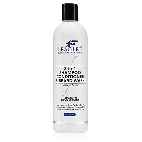 FRAGFRE Shampoo Conditioner and Beard Wash for Men, 12 oz - Unscented, Sensitive Skin, 3 in 1 Hair and Beard Cleansing and Conditioning, Grooming Beauty & Personal Care FRAGFRE