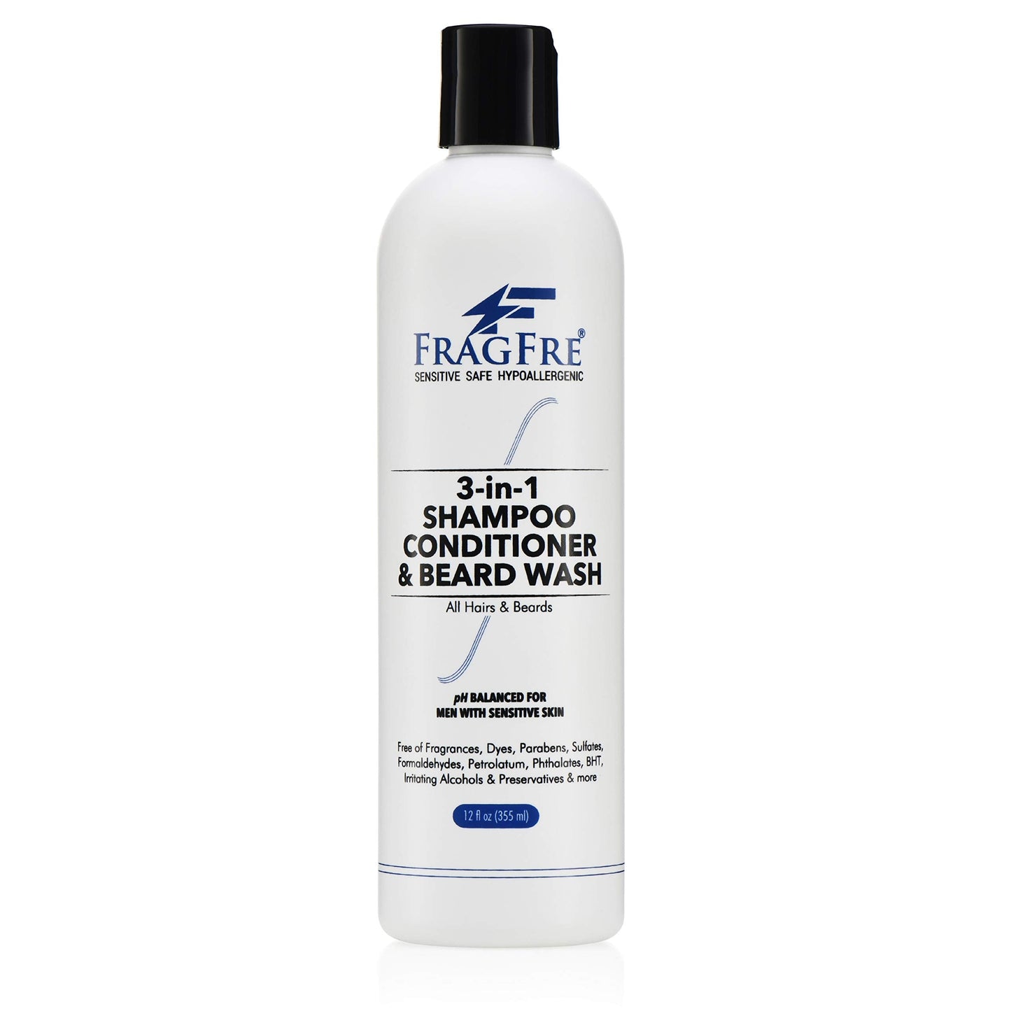 FRAGFRE Shampoo Conditioner and Beard Wash for Men, 12 oz - Unscented, Sensitive Skin, 3 in 1 Hair and Beard Cleansing and Conditioning, Grooming Beauty & Personal Care FRAGFRE