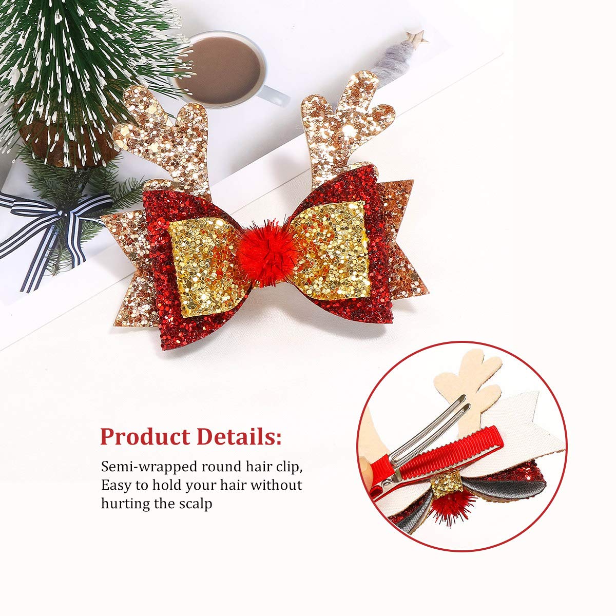 Christmas Bow Hair Clips Antler Girls Hairpins Glitter Hair Barrettes Holiday Cute Hair Accessories Best Gift for Kids Beauty & Personal Care melyde