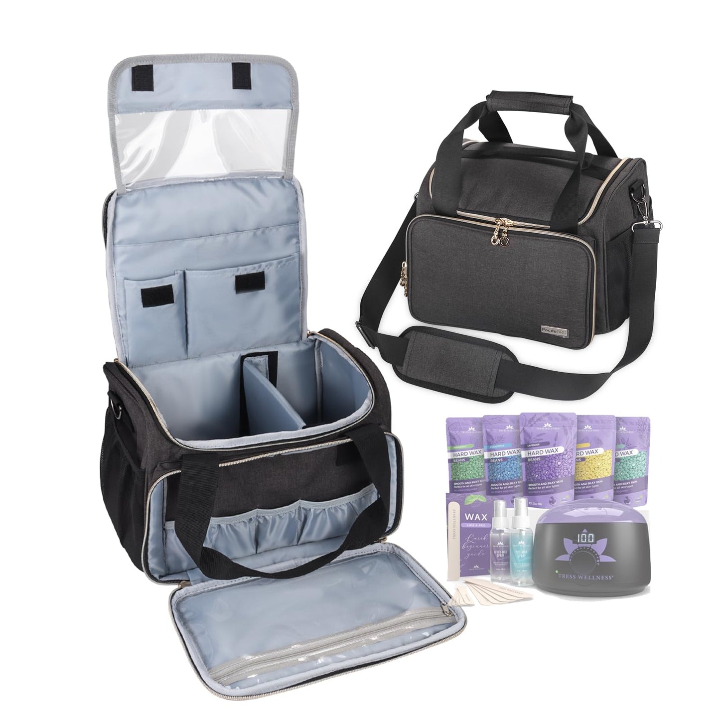 POCDUORG Universal Waxing Kit Carry Bag Compatible with Tress Wellness - Portable Organizer for Wax Warmer, Wax Beans, Pre & After Wax Sprays, Beauty and Personal Care POCDUORG