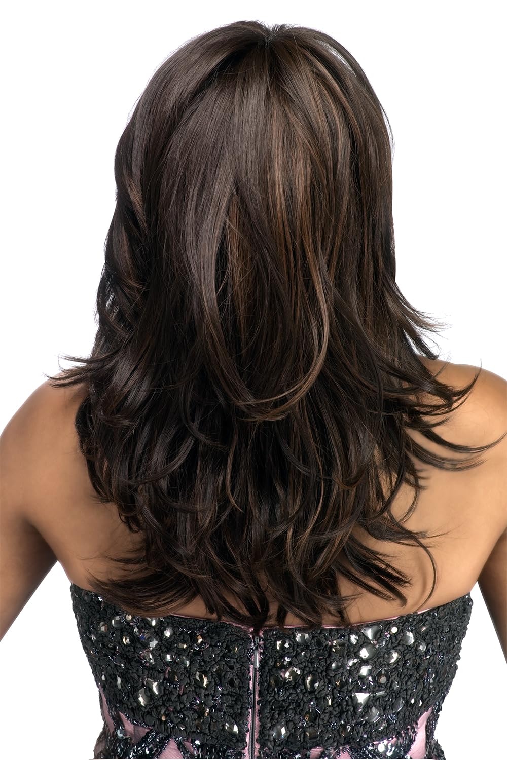 Vivica A. Fox BRIE-V, Futura Synthetic Heat Resistant Fiber, Pure Comfort Cap, Straight Top Style with Layered Loose Curl Flip Full Wig (FS4/27)