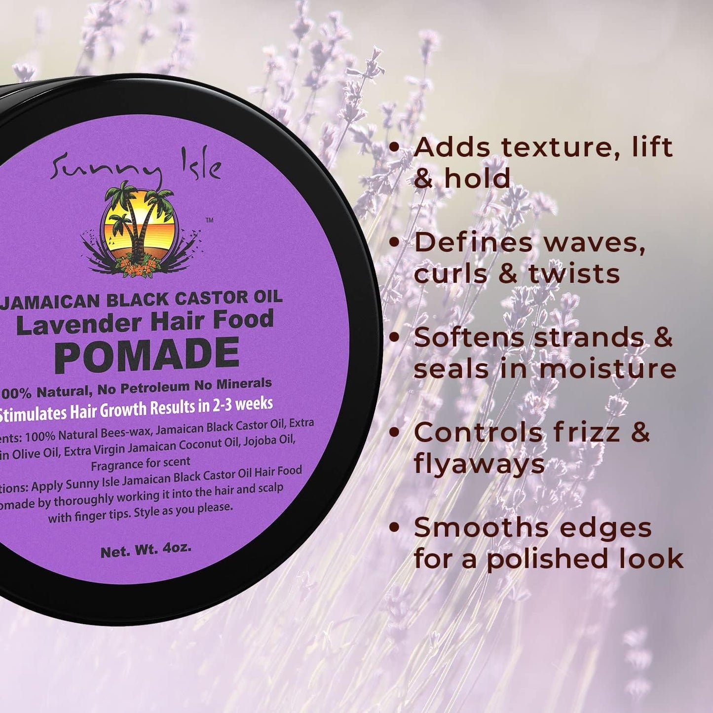 Sunny Isle Jamaican Black Castor Oil Lavender Hair Food Pomade, 4 oz | For Dry Scalp, Hair Breakage, Split Ends, Frizz Control & Dandruff Beauty & Personal Care Sunny Isle
