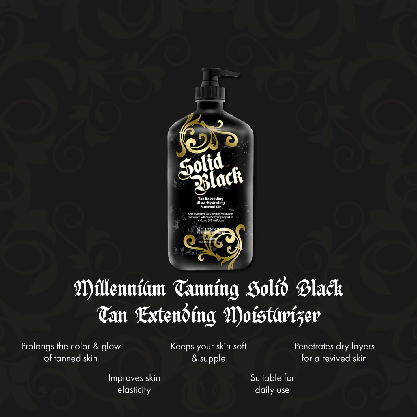 Millennium Tanning Solid Black Tan Extender Moisturizer Body Lotion Tattoo Enhancer with Argan Oils and Aloe Vera 18.25 Fl. Oz. Beauty & Personal Care Millennium Tanning