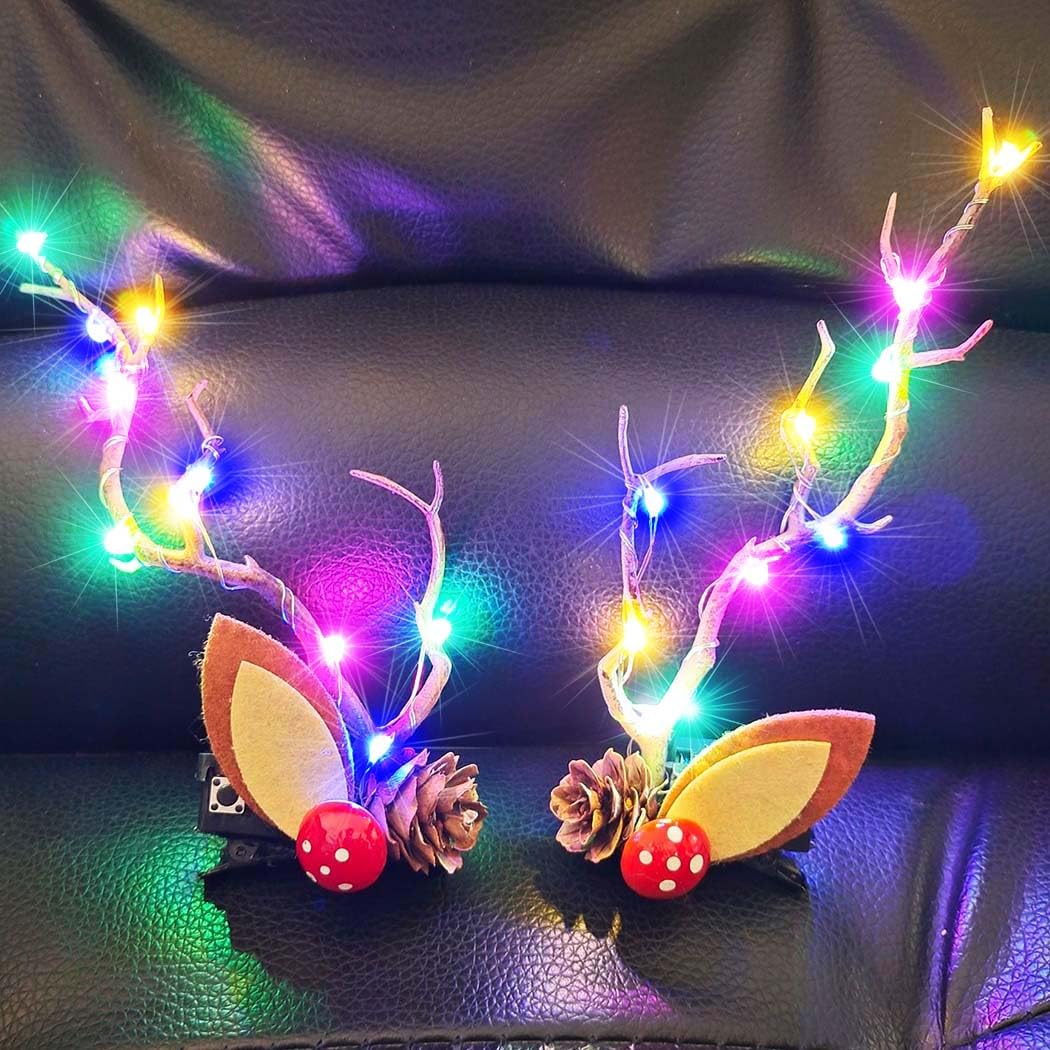 BARTOSI LED Light Christmas Hair Clips Reindeer Antlers Xmas Hairpins Hair Accessories for Women (Pack of 2) Beauty & Personal Care BARTOSI