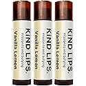 Kind Lips Organic Vanilla Lemon Lip Balm 3-Pack - Refreshing & Comforting Lip Care for Dry, Chapped Lips • 100% Natural, Clean, Gluten-Free Beauty & Personal Care Kind Lips