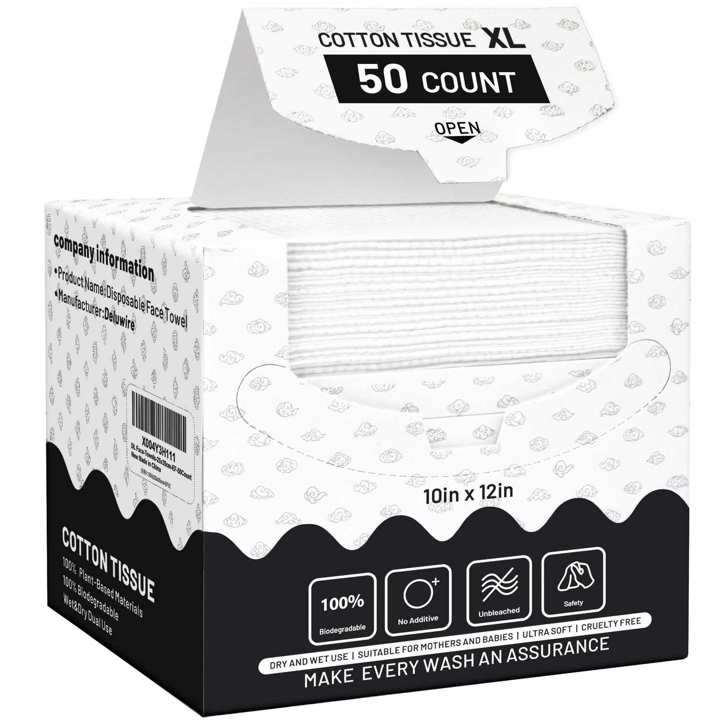 Disposable Face Towels XL 10"×12", 50 Count Ultra Soft Thick Biodegradable Facial Towels, Plant Fiber Dry Wipes for Sensitive Skin, Makeup Remover Beauty and Personal Care Deluwire Default Title