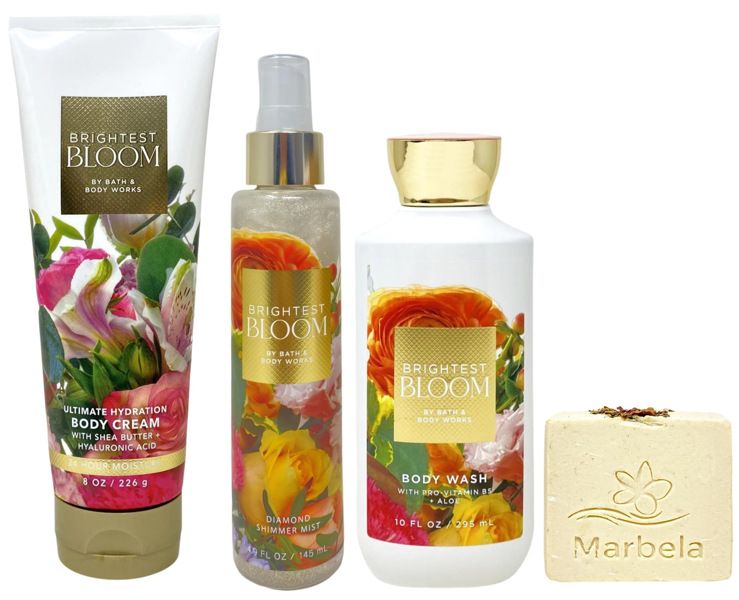Bath & Body Works Brightest Bloom Ultimate Hydration Body Cream, Diamond Shimmer Mist and Body Wash with a Creamy Rose Bar Soap Beauty & Personal Care Bath & Body Works