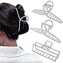 3pcs Hair Claw clips for Women, Metal Silver Large Hair clips for Thick Thin Hair, Geometric Cross Square Jumbo Catch Barrette Clamps, Fashion Hair Beauty & Personal Care RAUIMOUR