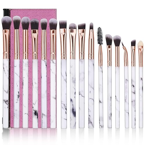 Eye Makeup Brushes DUAIU 16Pcs Eyeshadow brushes Eyebrow Eyeliner Blending Brush Premium Synthetic & Marble Handle Brushes sets with Pink Cosmetic Bag Beauty & Personal Care DUAIU
