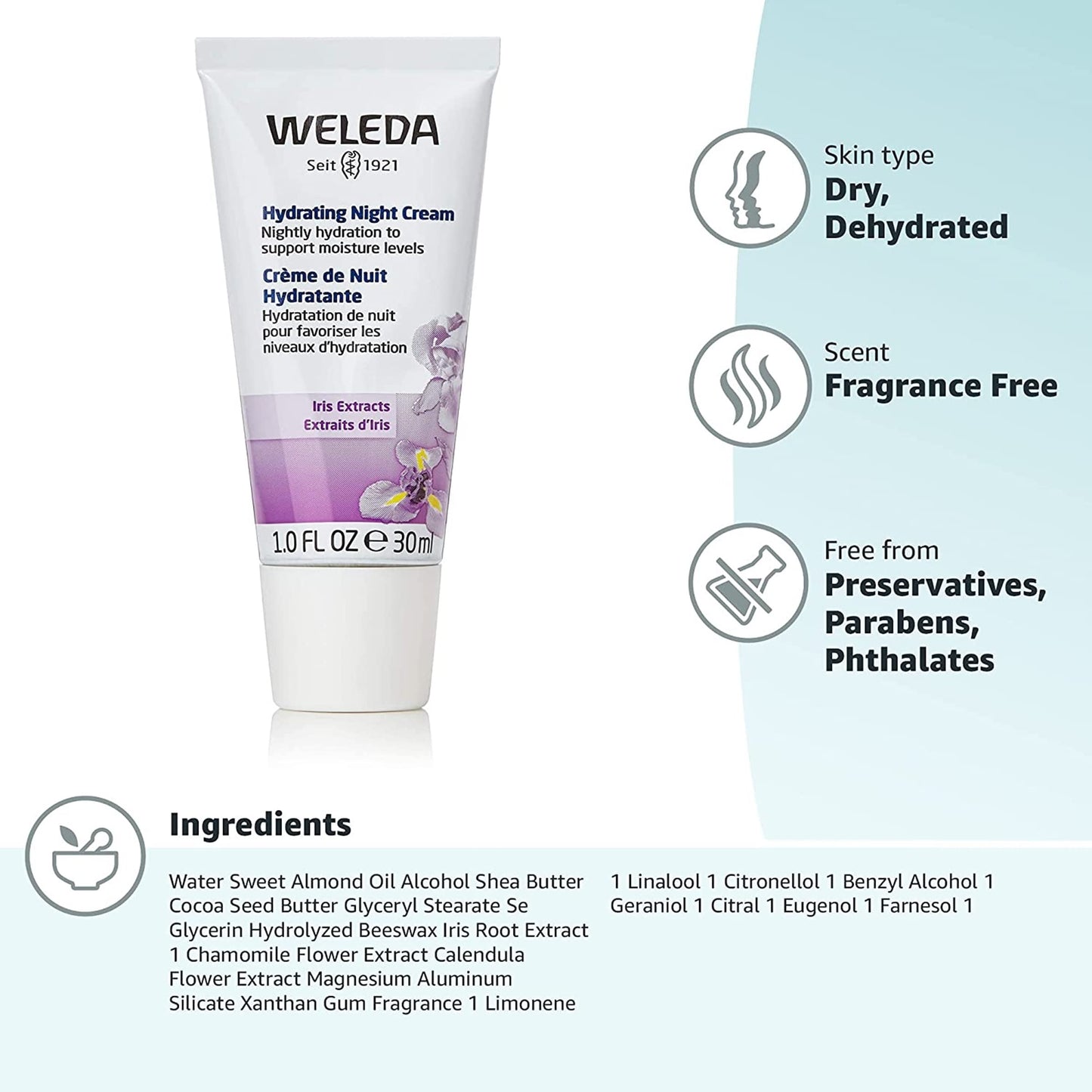 Weleda Hydrating Night Face Cream, 1 Fluid Ounce, Plant Rich Moisturizer with Iris Root, Calendula and Chamomile Beauty & Personal Care Weleda