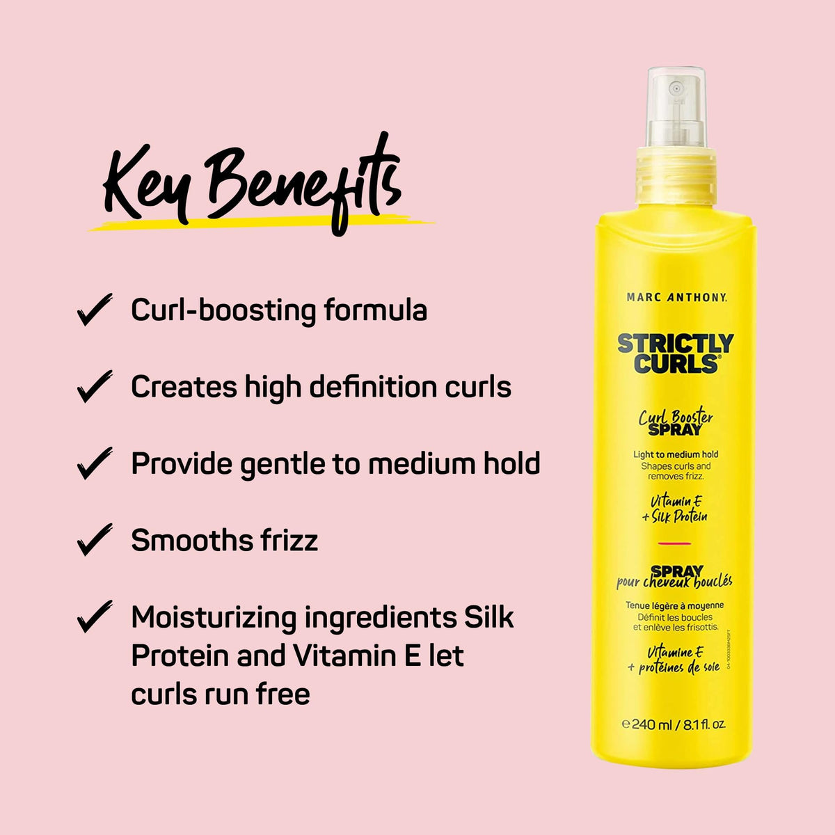 Marc Anthony Curly Hair Spray, Strictly Curls - Curl Booster Removes Frizz, Repels Humidity & Holds Bouncy Curls - Vitamin E & Hydrolyzed Silk Beauty & Personal Care Marc Anthony