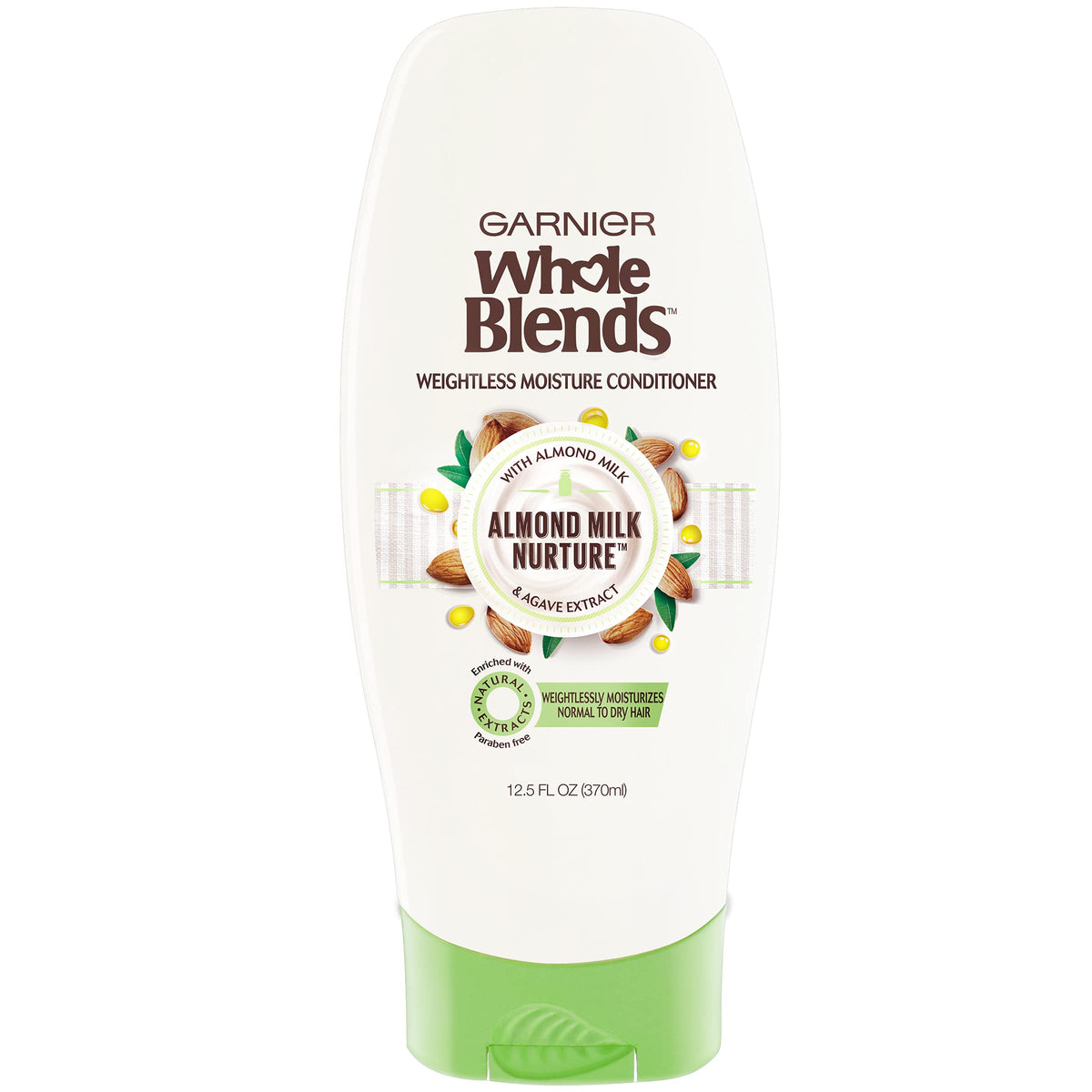 Garnier Whole Blends Nurturing Almond Milk and Agave Extract Weightless Moisture Conditioner for Normal to Dry Hair, Paraben Free, 12.5 fl oz