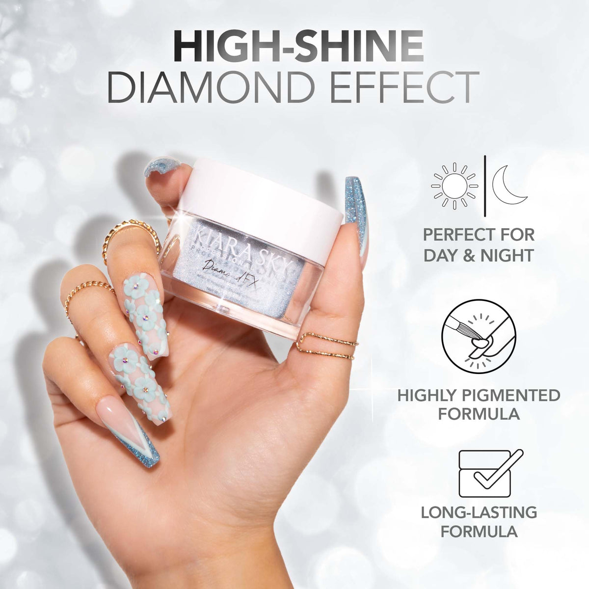 Kiara Sky DiamondFX Acrylic Powder - Professional Reflective for Nails - Long Lasting Nail Acrylic Powder 1 oz, Ice Cold