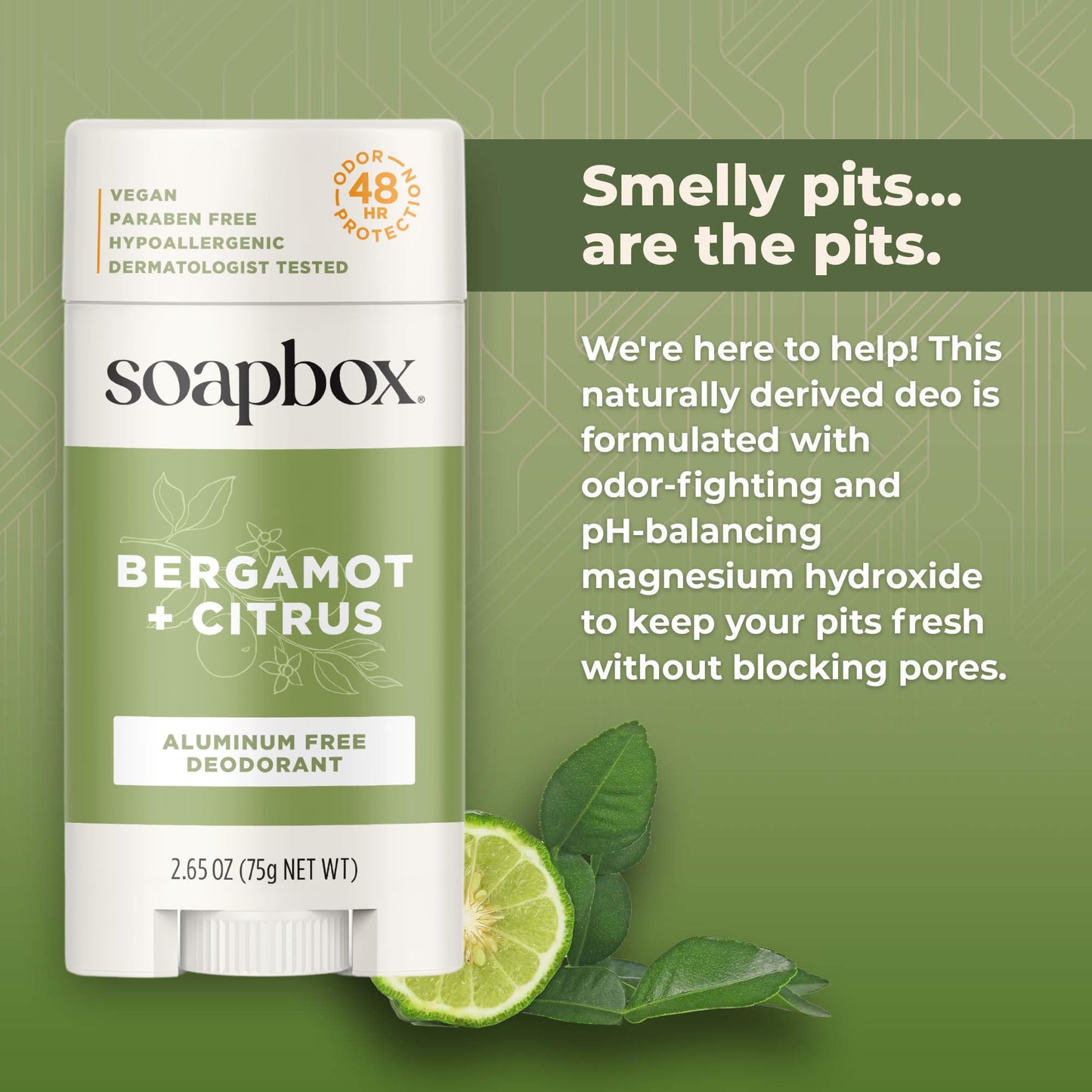Soapbox Aluminum Free Deodorant, Bergamot & Citrus Scented Natural Deodorant - Non Toxic & Vegan for Daily Use - Clean Ingredients Free of Harsh Beauty and Personal Care Soapbox
