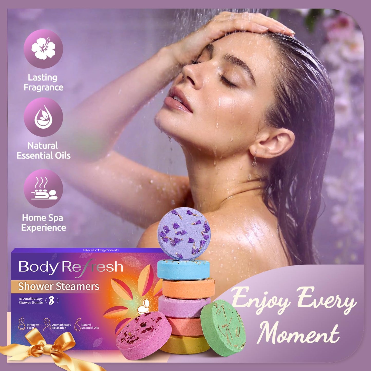 Shower Steamers Aromatherapy - 8 Pack Shower Bombs with Essential Oils, Gifts for Mom Wife, Birthday Gifts for Women Self Care Relaxation Home SPA Beauty and Personal Care BodyRefresh
