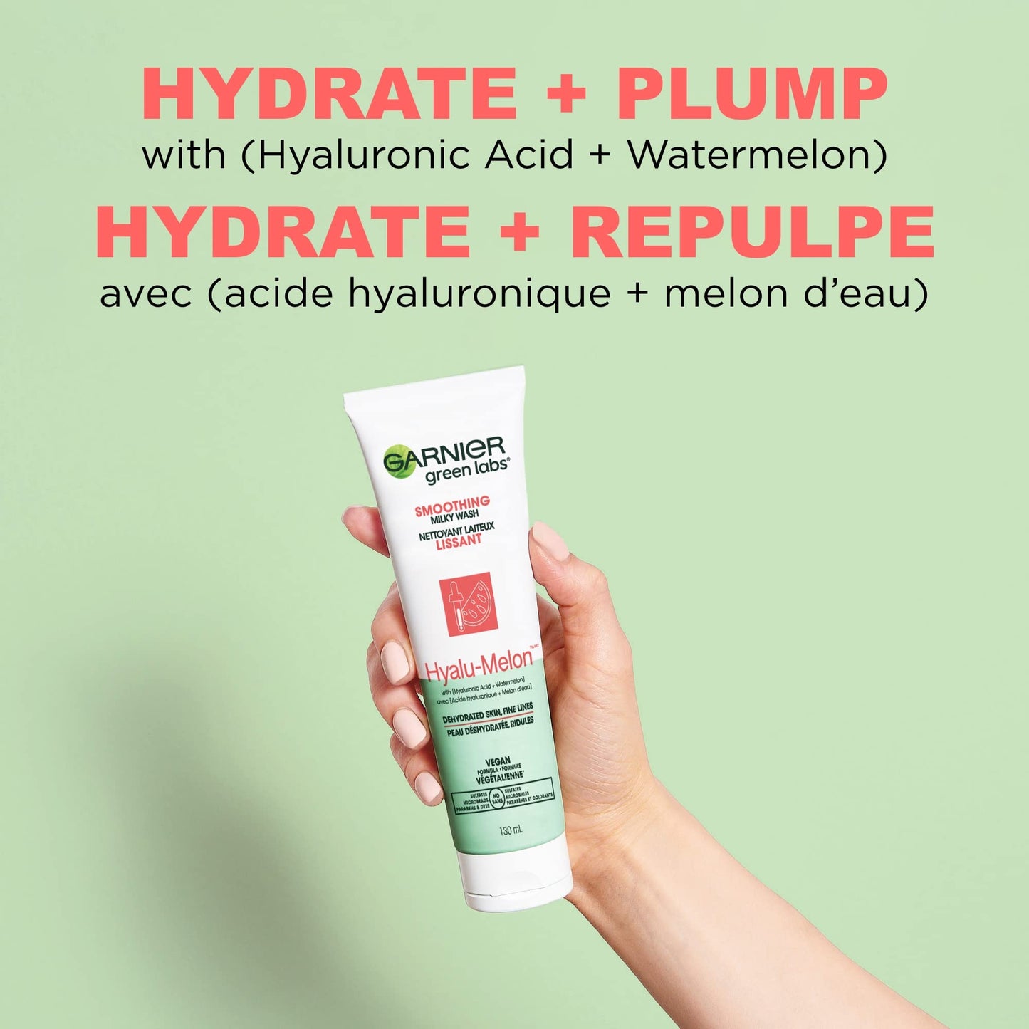 Garnier SkinActive Green Labs Hyalu-Melon Smoothing Milky Washable Cleanser with Hyaluronic Acid + Watermelon for Dehydrated Skin, Fine Lines Beauty & Personal Care Garnier