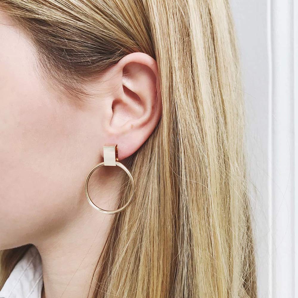 DoubleNine Round Hoops Earrings Boho Circle Geometric Earrings Wedding Bridal Jewelry for Women Girls Beauty & Personal Care Doubnine