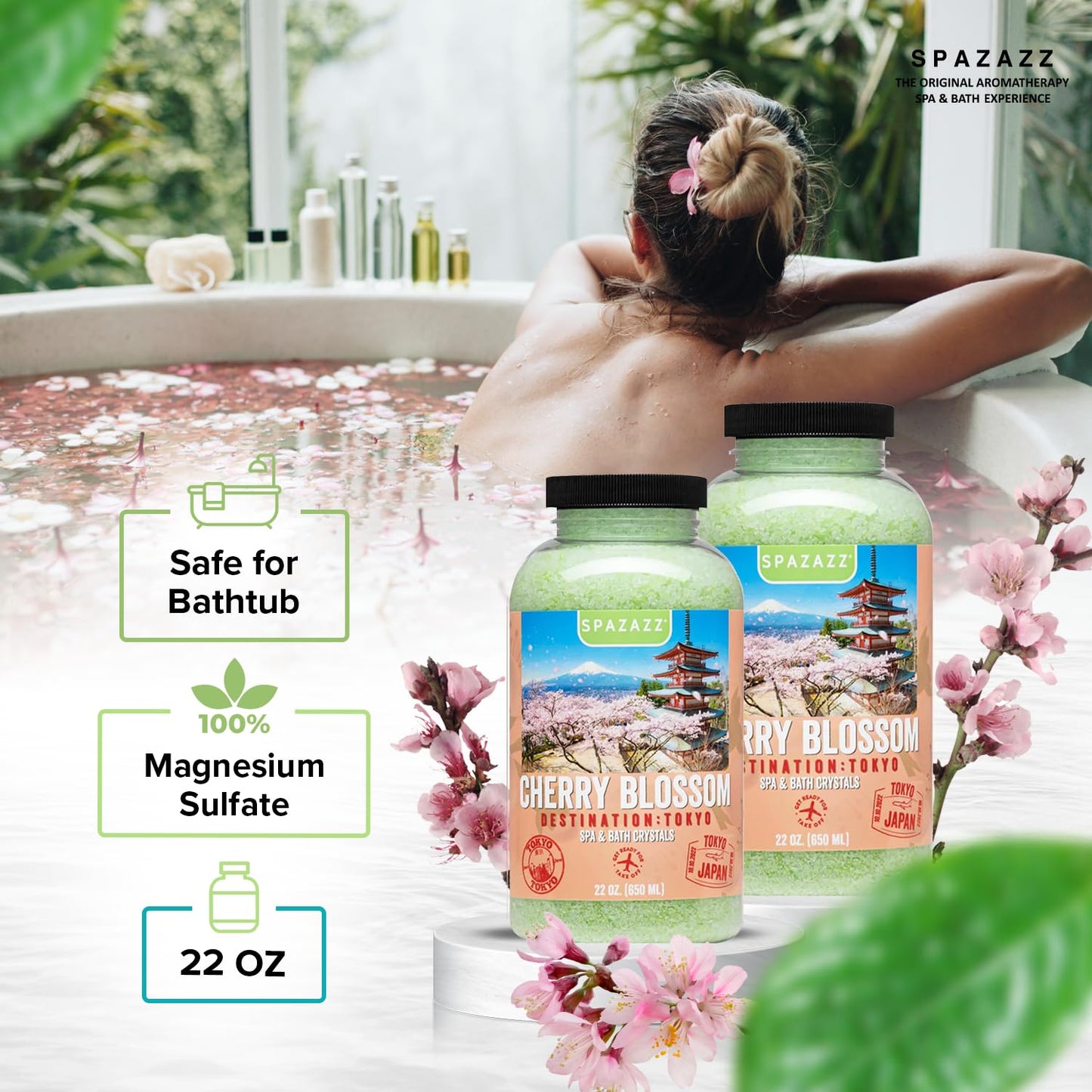 Hot Tub Aromatherapy Spa & Bath Salt Crystals - Cherry Blossom - Tokyo Destinations Collection - Scents for Relaxing in Spas and Bath Tubs - Skin Beauty and Personal Care Spazazz