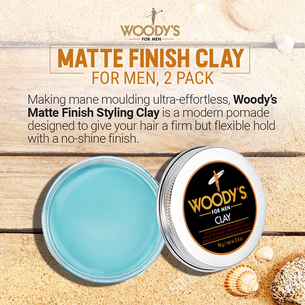 Woody's Premium Hair Clay for Men - Matte Finish, Pomade for Men Stronghold, Texturizing & Sculpting Hair Styling Clay, Flexible Control, 3.4 oz Beauty & Personal Care Woody's